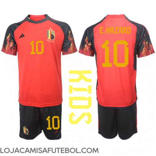 Camisa de Futebol Bélgica Eden Hazard #10 Equipamento Principal Infantil Mundo 2022 Manga Curta (+ Calças curtas)